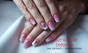 Piękne paznokcie żelowe z efektem ombre i brokatowymi serduszkami. Rekonstrukcja paznokcia wykonana z dbałością o detale.