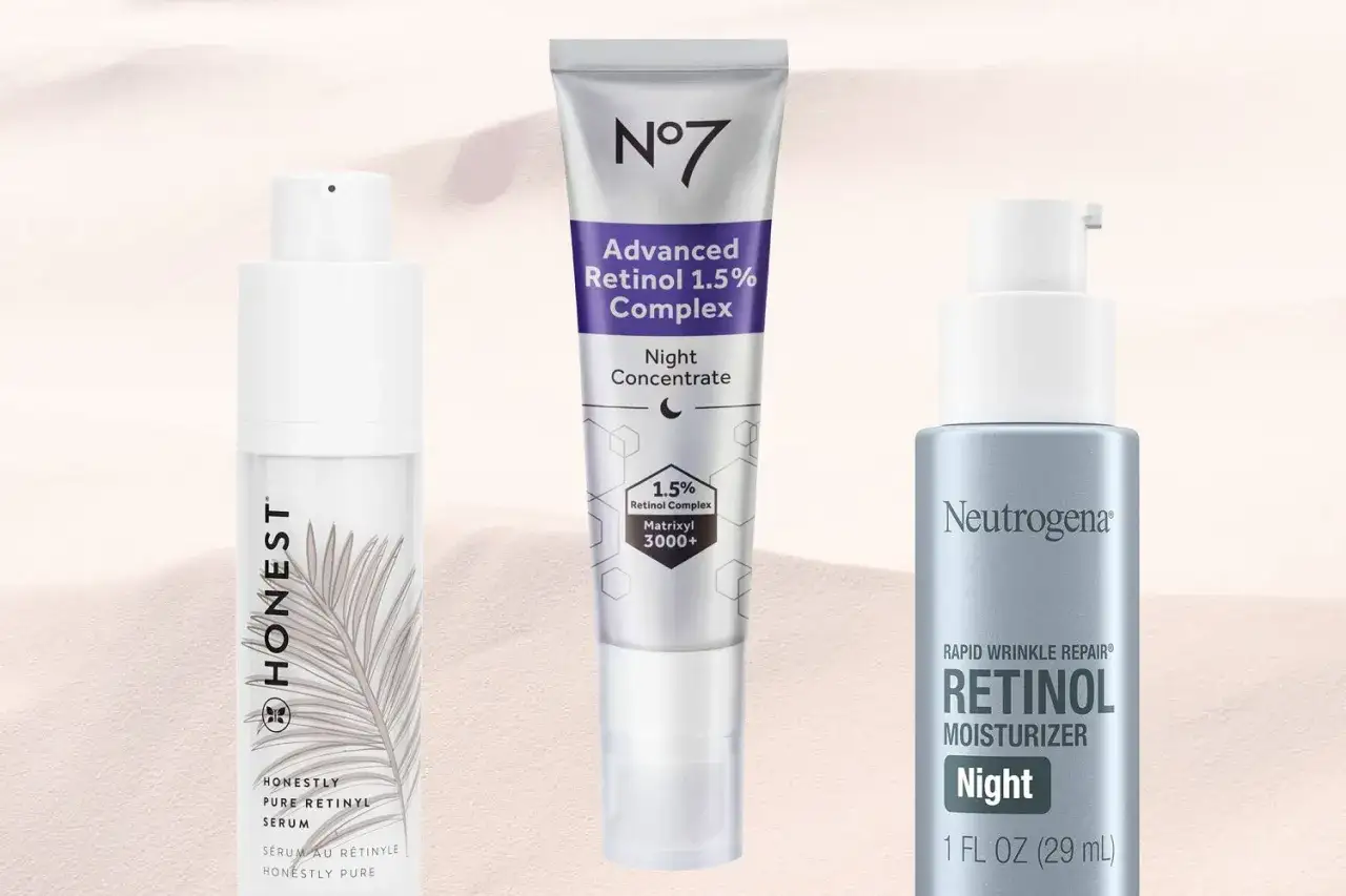 Hity z apteki na zmarszczki: serum z retinolem od Honest, koncentrat No7 i krem Neutrogena.