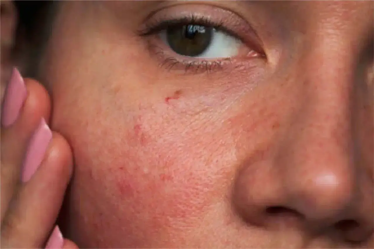 Czerwone krostki i zaczerwienienie na policzku. Czy to wysyp po niacynamidzie?